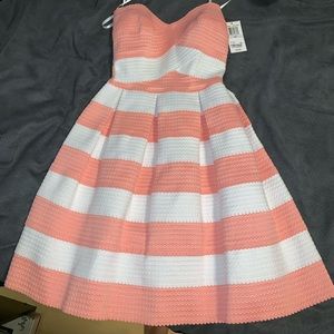 Pink and white strapless dress